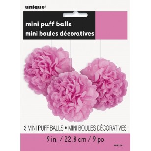 Hot Pink Tissue Paper Puff Balls x3